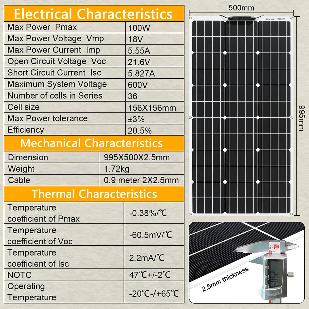 Solar Panel kit 100w 100 Watt 200W 300w 400w Complete Photovoltaic Panels cell 12V 24v Battery Home Car Boat Yacht 54Grid - Renewable Energy Store
