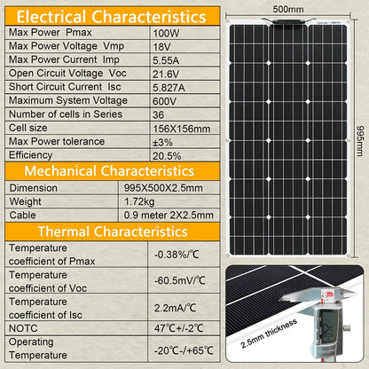 Solar Panel kit 100w 100 Watt 200W 300w 400w Complete Photovoltaic Panels cell 12V 24v Battery Home Car Boat Yacht 54Grid - Renewable Energy Store