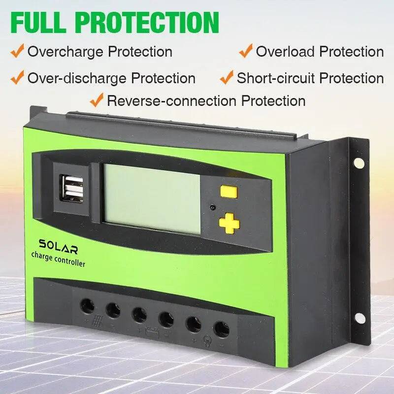 Solar Charge Regulators 50A 60A PWM Solar PV Charger Controller  12V 24V  Dual USB  Battery Automatic Identification LCD Display - 54Grid - Renewable Energy Store
