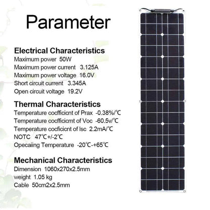 Solar Panel  50 Watt Flexible150/200 W Waterproof Narrow 12/24v Monocrystalline - 54Grid - Renewable Energy Store