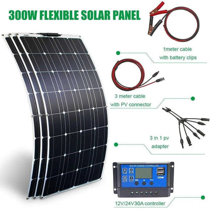 Photovoltaic Solar Panel Kit 100W 300W 500W Portable Flexible Battery Generator Charger - 54Grid - Renewable Energy Store