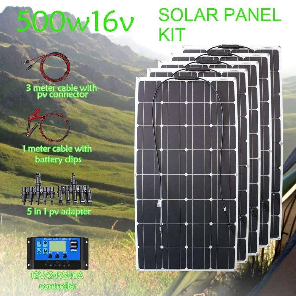 Photovoltaic Solar Panel Kit 100W 300W 500W Portable Flexible Battery Generator Charger - 54Grid - Renewable Energy Store