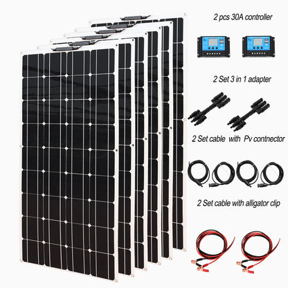 Solar panel kit Flexible Module 18V 120W 240w 360w 480w 600w 720w 12V or 24v photovoltaic for Motorhome Battery  Home Charger - 54Grid - Renewable Energy Store