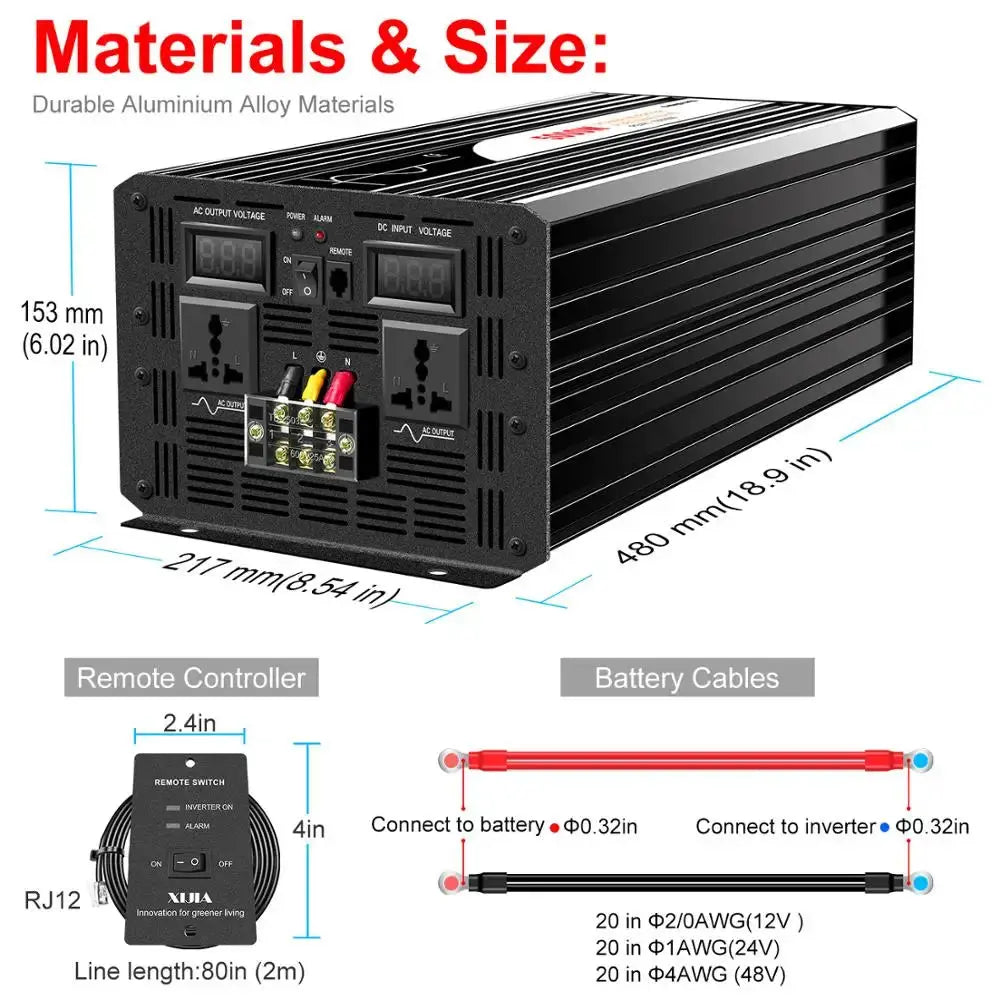 5000W (remote control) pure sine wave solar power inverter DC 12V 24V 48V to AC 110V  220V digital display - 54Grid - Renewable Energy Store