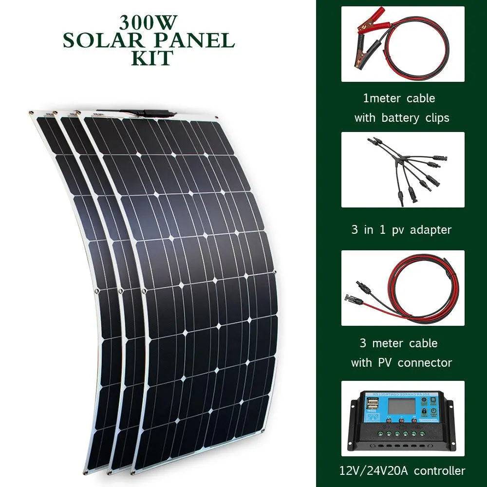 Solar Panel Waterproof 100 W 400w Flexible Set Kit 12v 16v  24v Battery Car Rv Home Outdoor Power Camping Charging - 54Grid - Renewable Energy Store