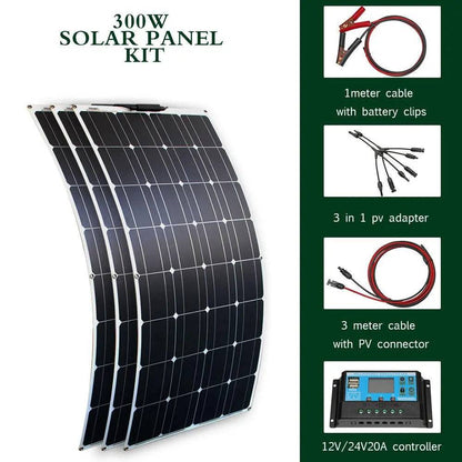 Solar Panel Waterproof 100 W 400w Flexible Set Kit 12v 16v  24v Battery Car Rv Home Outdoor Power Camping Charging - 54Grid - Renewable Energy Store