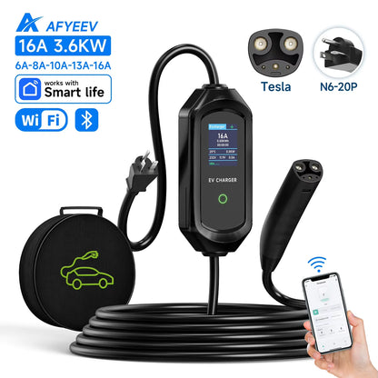 AFYEEV 16A/32A Portable EV Charger For Tesla EVSE Charging Box EU US CEE Plug Electric Car Charger For Tesla Model X/Y/S/3