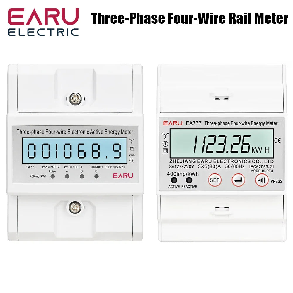Three Phase LCD Energy Meter Backlight Bidirectional Electricity Meter kWh RS485 Remote Communication for Meter Reading AC 380V