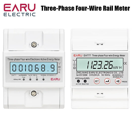 Three Phase LCD Energy Meter Backlight Bidirectional Electricity Meter kWh RS485 Remote Communication for Meter Reading AC 380V