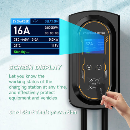 AFYEEV EV Charger 32A 7.6KW Electric Vehicle Car Charger EVSE Wallbox 11KW 22KW 3Phase Type2 Cable IEC62196-2 Socket APP Control