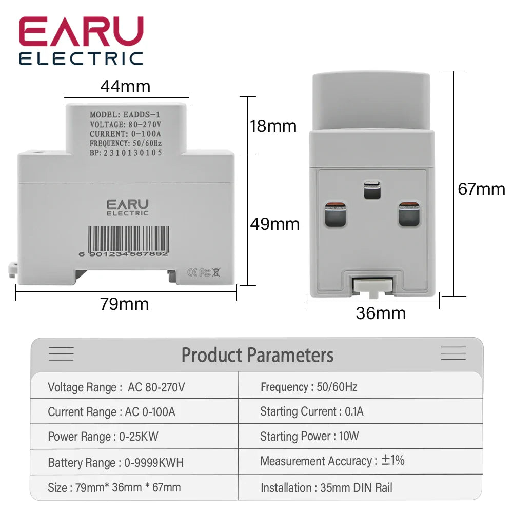 Digital Display AC Current KWH Electric Energy Monitor Multifunction Meter VOLT AMP Ammeter Device With Energy Zeroing Din Rail by 54Grid - Renewable Energy Store