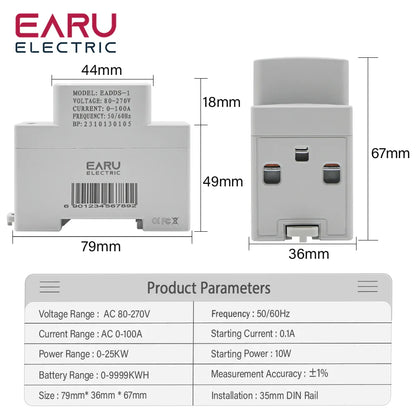 Digital Display AC Current KWH Electric Energy Monitor Multifunction Meter VOLT AMP Ammeter Device With Energy Zeroing Din Rail by 54Grid - Renewable Energy Store