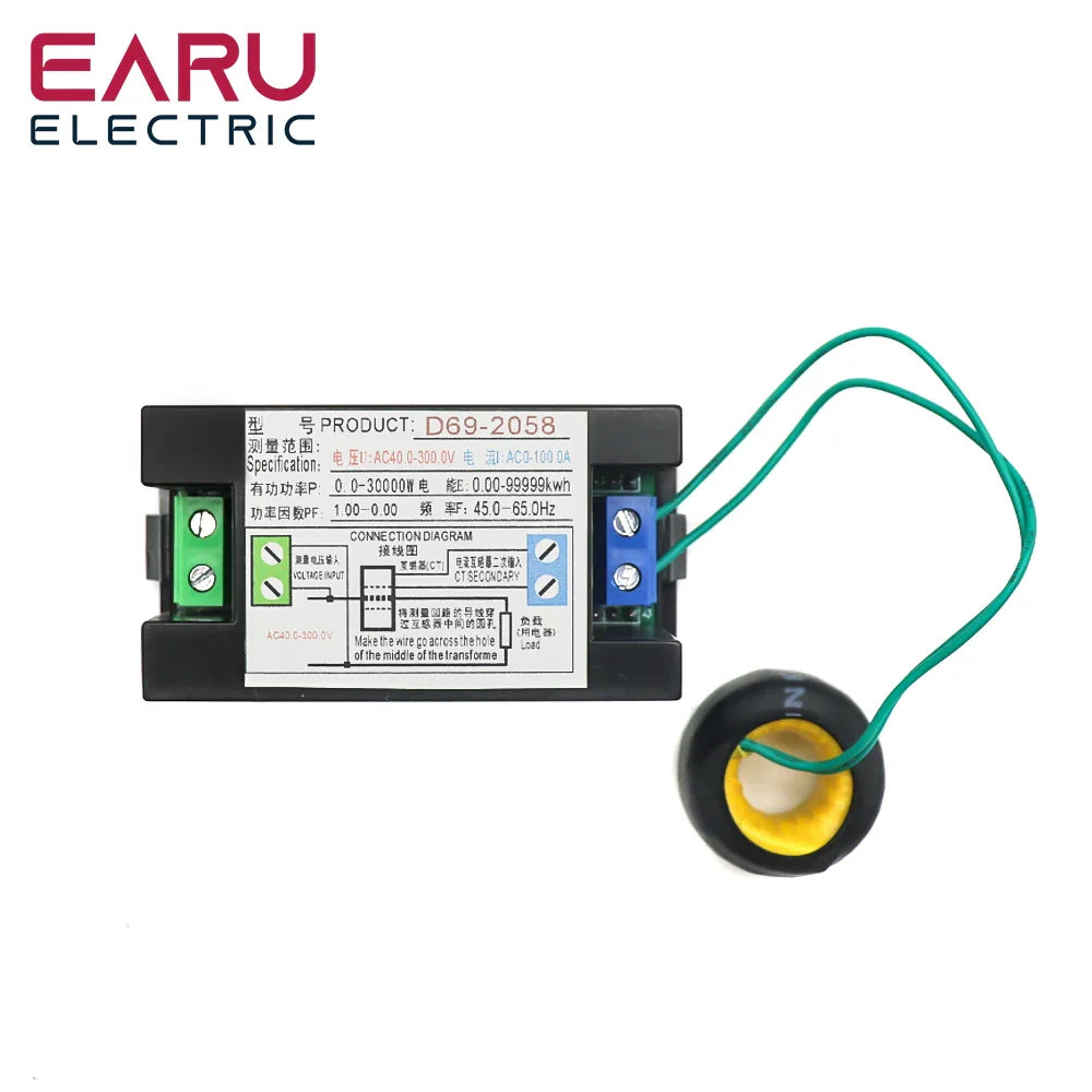 D69-2058 AC Power LCD Digital Voltage Current Power Voltmeter Ammeter KWH Panel Meter Electric Energy Consumption Monitors 100A by 54Grid - Renewable Energy Store