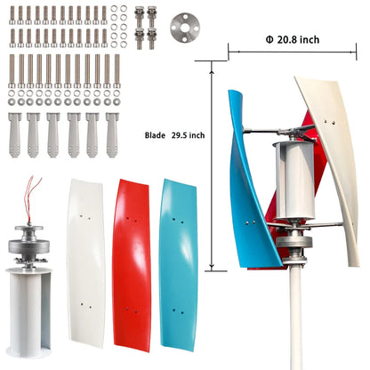 2000W Vertical Axis Wind Turbine Generator Small Windmill With MPPT Hybrid Controller 12V 24V 48V Low RPM For Home Farm Use - 54Grid - Renewable Energy Store
