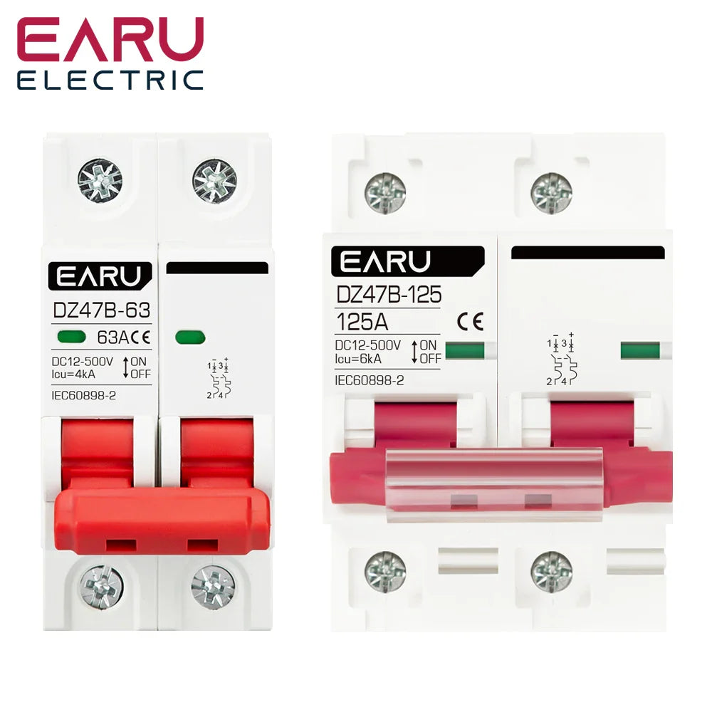 2P DC MCB 12V 24V 48V 500V Circuit Breaker Battery Car Protector DZ47 Positive Negative Pole Rotection  Protect Switch Isolator