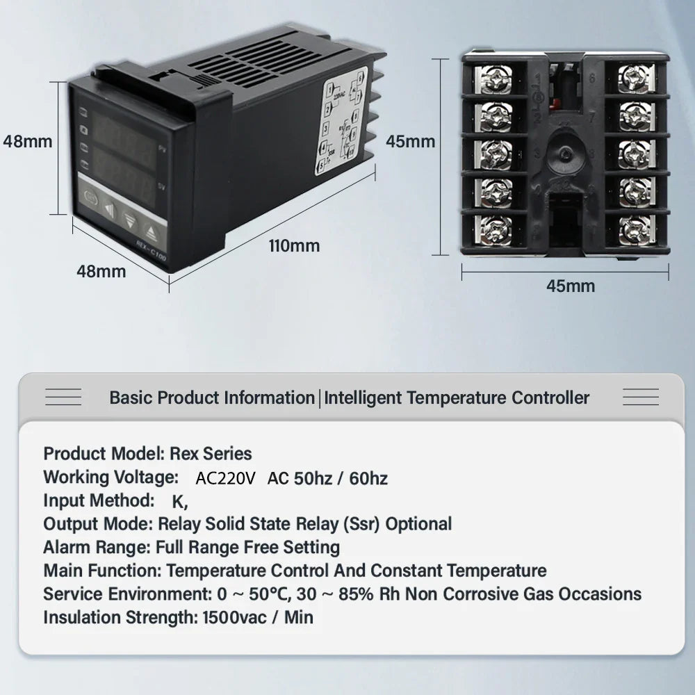 REX-C100 PID Intelligent Temperature Controller Universal REX-C100 Thermostat SSR Relay output Universal K PT100 J Type Input by 54Grid - Renewable Energy Store