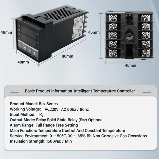 REX-C100 PID Intelligent Temperature Controller Universal REX-C100 Thermostat SSR Relay output Universal K PT100 J Type Input by 54Grid - Renewable Energy Store