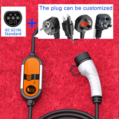 feyree Portable EV Charger Type2 IEC62196-2 16A EVSE Charging Cable Type1 SAE J1772 EU Plug Controller Wallbox for Electric Car