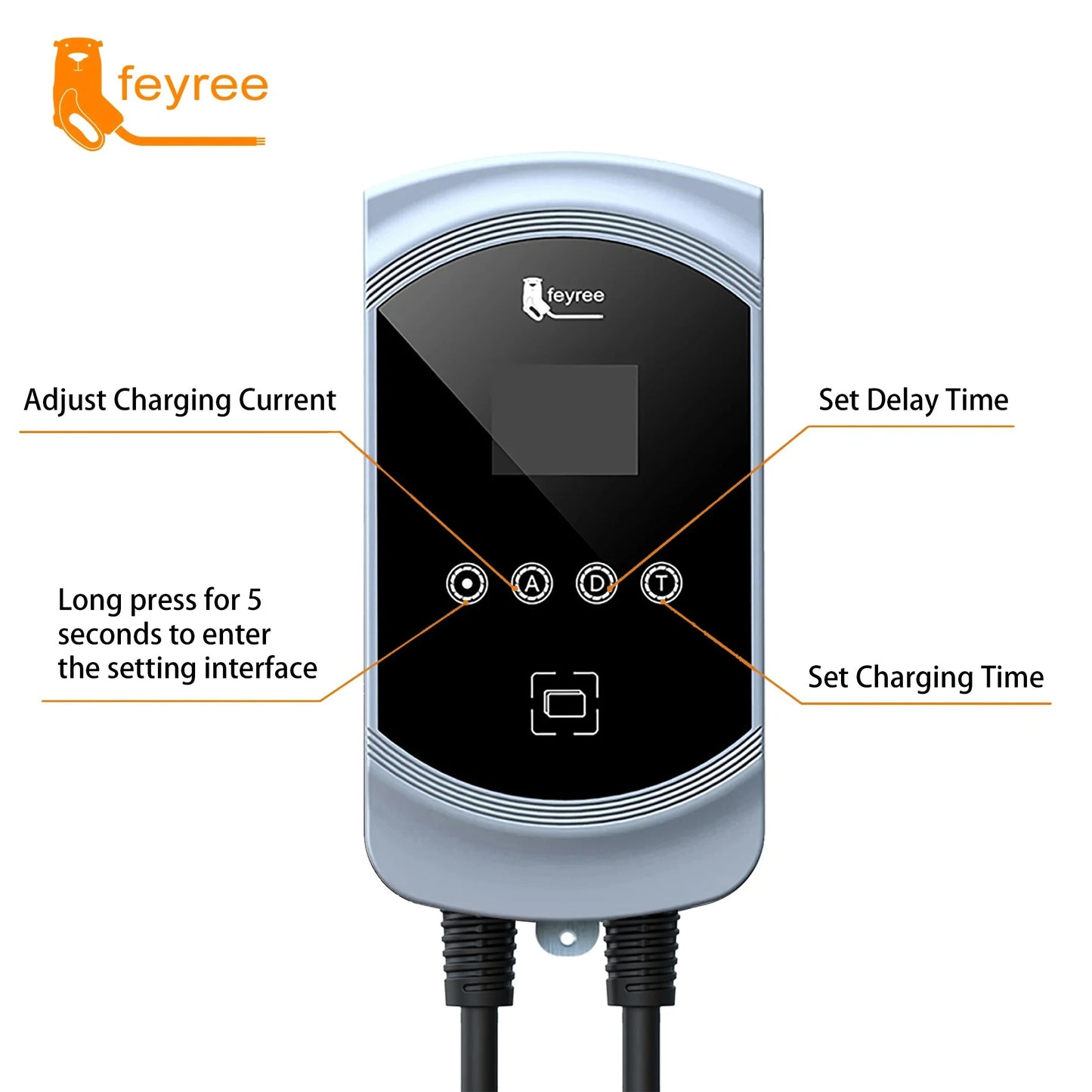 feyree EV Charger Type1 Cable j1772 Socket 32A 40A 50A Single Phase EVSE Wallbox Charging Station APP Control for Electric Car