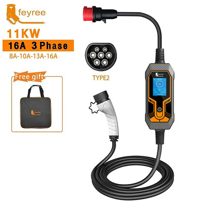 feyree 32A 7KW Type2 EV Portable Charger 3.5KW 16A 1Phase EVSE Charging Box 11KW 16A 3Phase Car Charger for Electric Vehicle by 54Grid - Renewable Energy Store