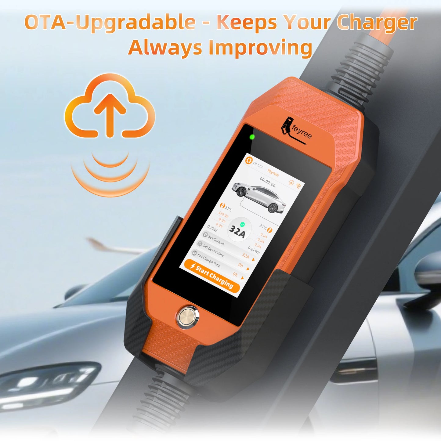 feyree 4.3Inch Touch Screen EV Charger 7kW 32A 1Phase TS-NACS Socket Smart WIFI APP Control EVSE Portable Box for Tesla EV Cars