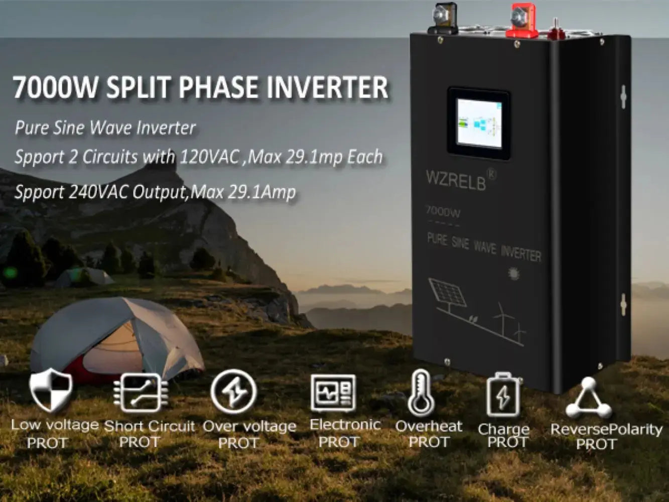 7000W Split-phase Pure Sine Wave Inverter Battery 24V/36V/48V/60V/96 DC to 110/220V,120/240V AC Converter Power Bank Solar Panel - 54Grid - Renewable Energy Store