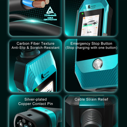 feyree EV Charger 4.3inch Touch Screen Type2 /Type1 /GBT /TS-NACS 32A 7kW 1P Portable Charger Smart APP WiFi Control for EV Cars