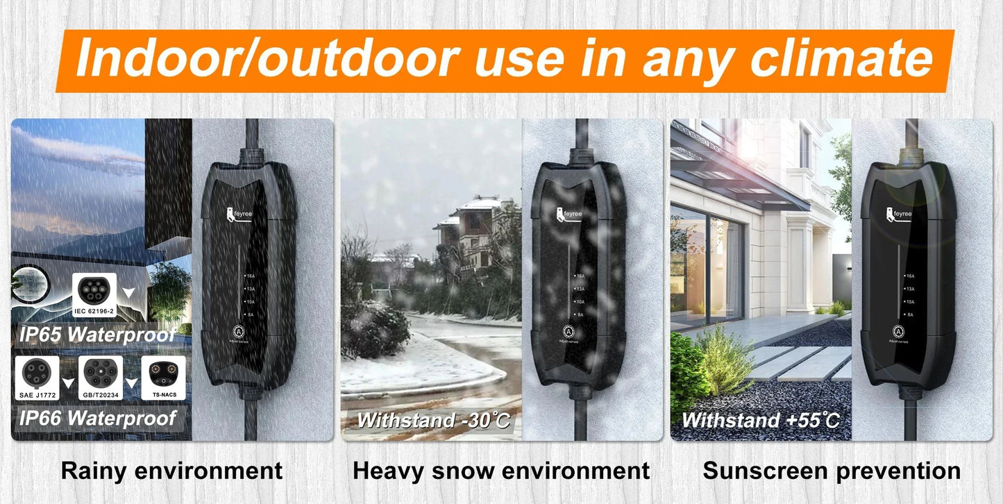 feyree Type2 3.5KW 16A 1Phase EV Charger Portable Charging Box Current Adjustable 5m Cable Charging Station for Electric Vehicle