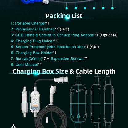 feyree EV Charger 4.3inch Touch Screen Type2 /Type1 /GBT /TS-NACS 32A 7kW 1P Portable Charger Smart APP WiFi Control for EV Cars