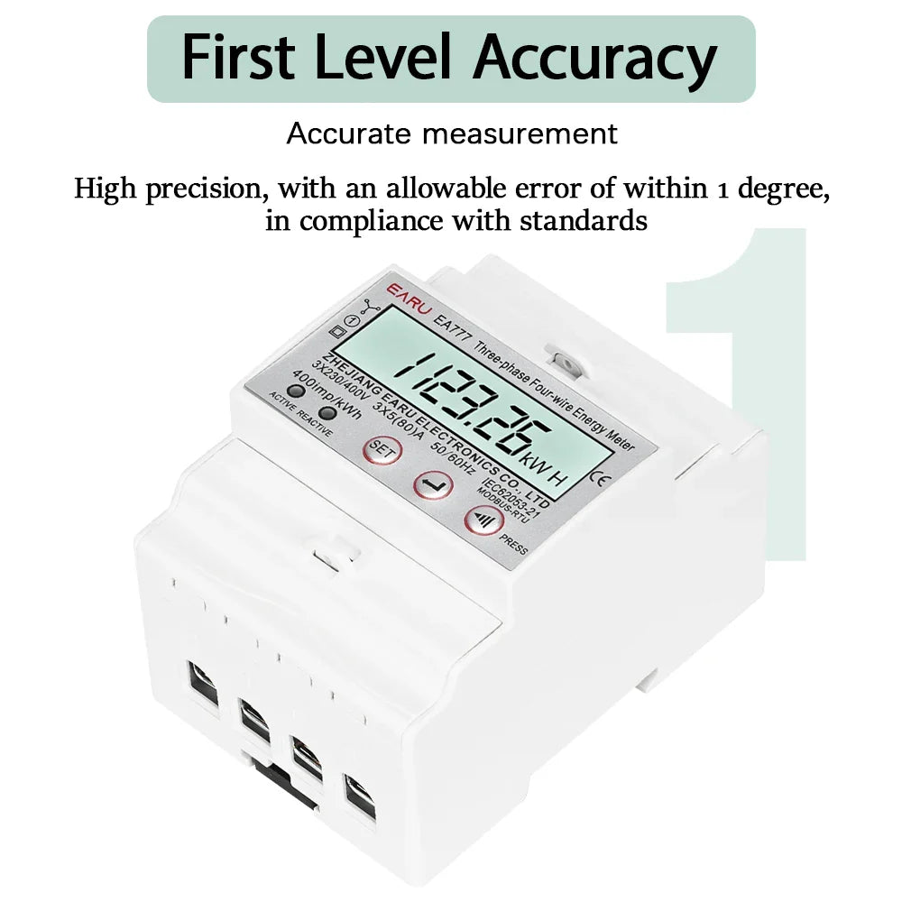 Three Phase LCD Energy Meter Backlight Bidirectional Electricity Meter kWh RS485 Remote Communication for Meter Reading AC 380V