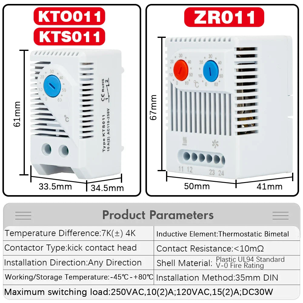 DIN Rail Cabinet Temperature Controller Industrial Thermostat KTO011 KTS011 0 to 60 Degree Centigrade Mechanical Thermoregulator