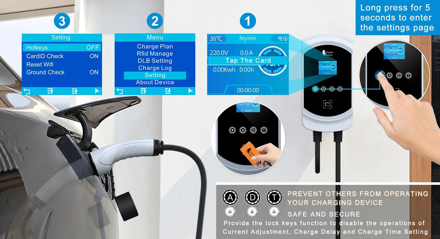 feyree EV Charger Type2 Cable 32A 7.6kW Dynamic Load Balancing EVSE Wallbox APP Function 11kW 22kW Charging Station Electric Car