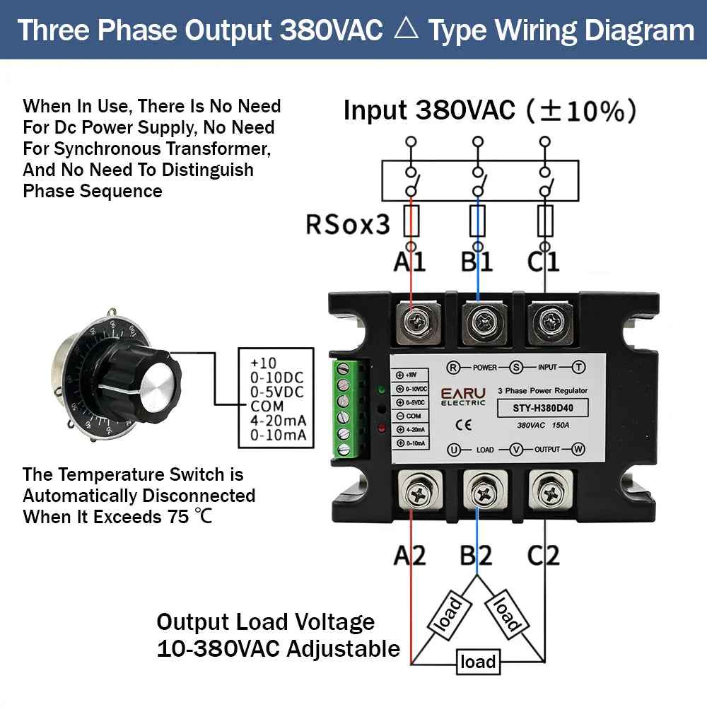 Three Phase AC Voltage Regulating Module Power Regulator Thyristor 380V Solid State Relay Dimming 25A-400A Potentiometer Control by 54Grid - Renewable Energy Store