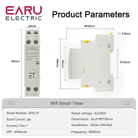 100-240V 2A AC Din Rail WiFi Auxiliary Contactor Controller Timer Work with Modular Contactor eWeLink APP Alexa Google Assistant by 54Grid - Renewable Energy Store