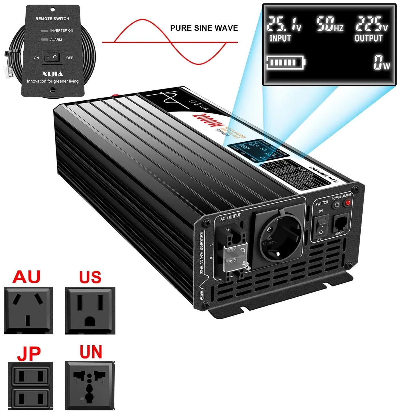2000W pure sine wave solar power inverter DC 12V 24V 48V  to AC 110V 220V digital display - 54Grid - Renewable Energy Store