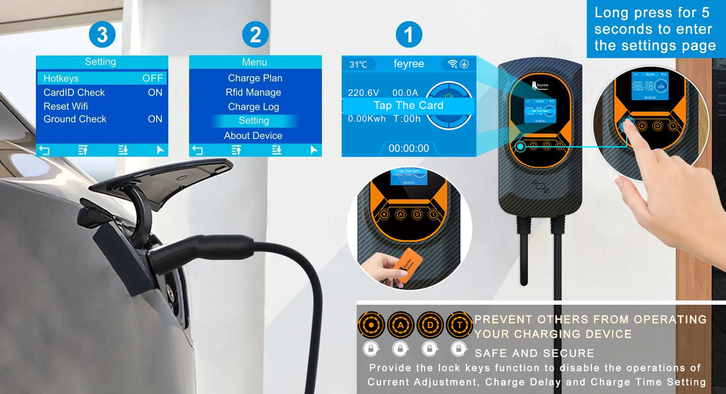 feyree EV Charging Station for TS-NACS Socket EVSE Wallbox 32A 7.6KW 40A 9.6KW 50A 12KW Fast Charging APP Control for Tesla Car