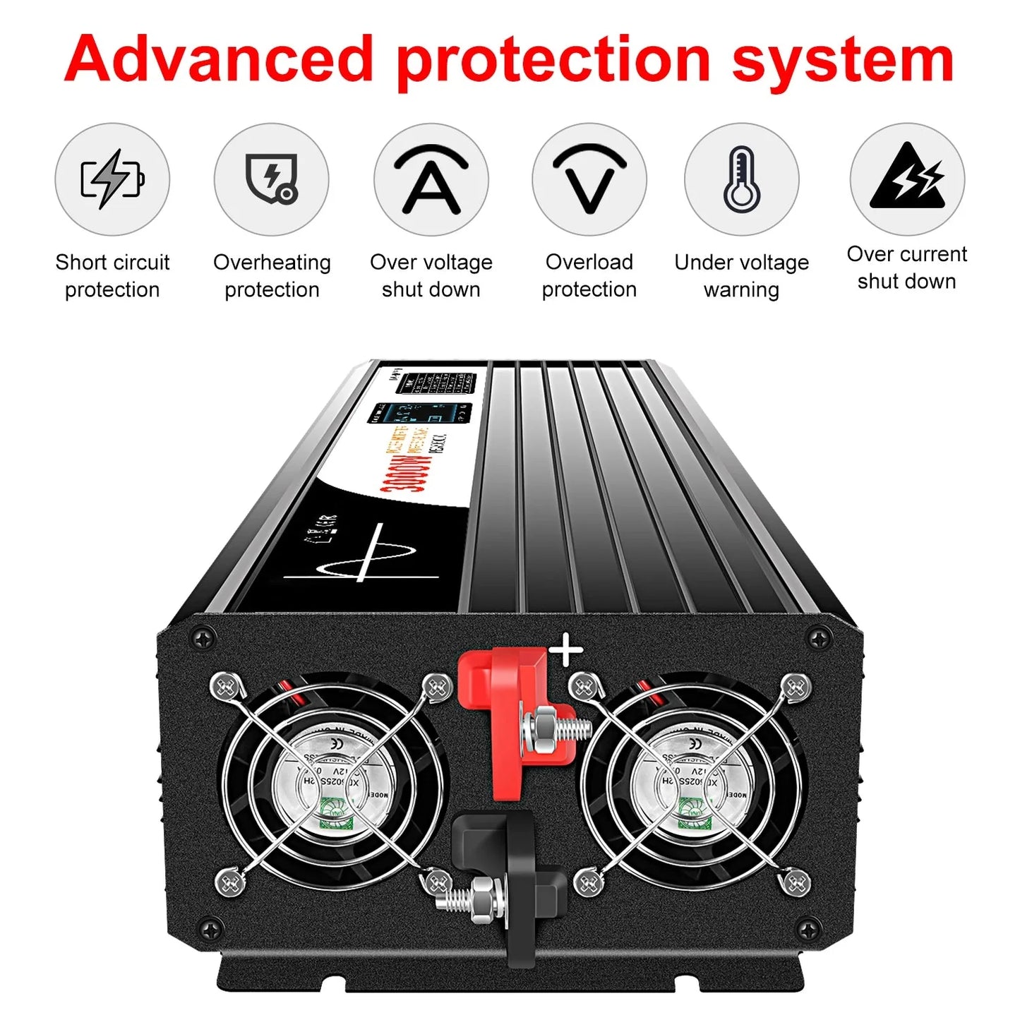 3000W pure sine wave solar car power inverter 12V/24V/48V DC to 110V 220V AC LCD screen - 54Grid - Renewable Energy Store