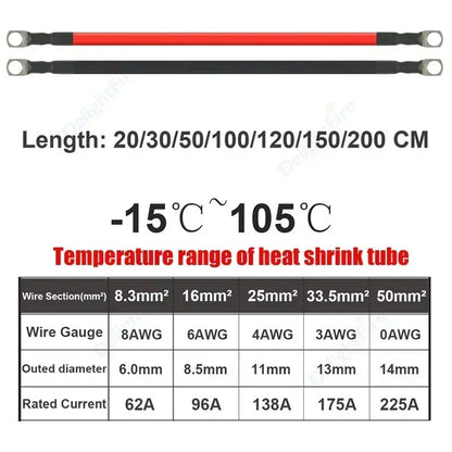6AWG 16mm2 Inverter Silicone Wire Red Black with M6 M8 M10 Lugs by 54Grid - Renewable Energy Store