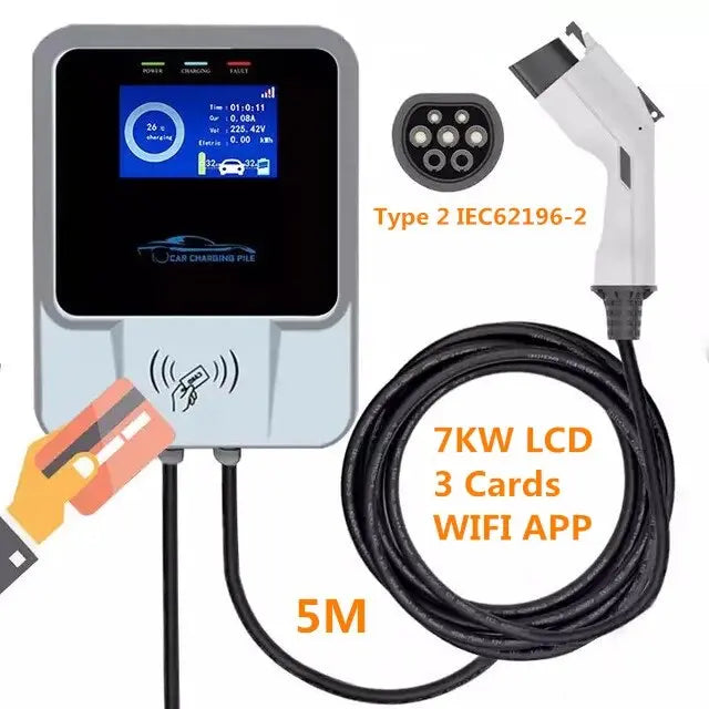 Electric Car Charging Station with APP WIFI Control EV Wall Chargers Type2 7KW 11KW 22KW 16A 32A EV Wallbox Charger IEC62196-2 - 54Grid - Renewable Energy Store
