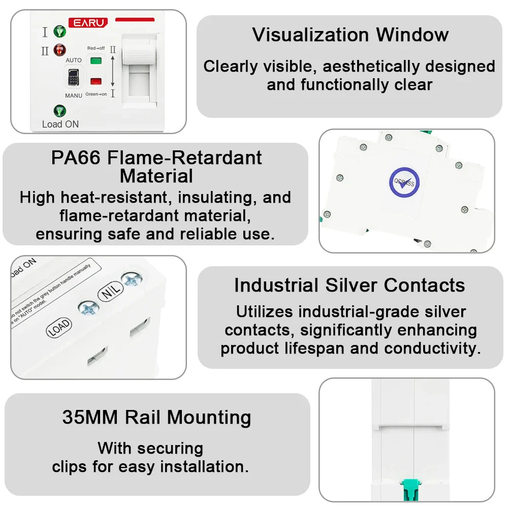 2P 4P 80A AC 230V 110V Automatic Transfer Switch Mini ATS Solar PV Dual Power Electrical Selector Switches Uninterrupted Power