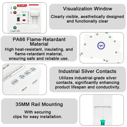 2P 4P 80A AC 230V 110V Automatic Transfer Switch Mini ATS Solar PV Dual Power Electrical Selector Switches Uninterrupted Power
