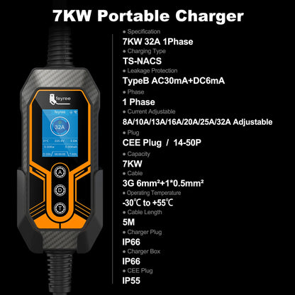 feyree EV Charger TS-NACS Socket 32A 7KW APP Control EVSE Portable Charger Box Holder Adapter Gift for Tesla Car Models 3/Y/S/X