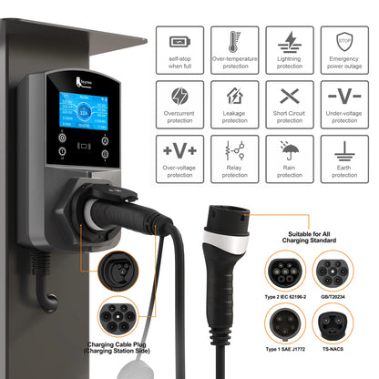 feyree Type2 EV Charger Socket Version 22KW Smart Electric Car Charger for TS-NACS Type1 GB/T Plug EVSE Wallbox WIFI APP Control