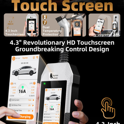 feyree Type1 3.5kW 16A Portable EV Charger 4.3 inch Touch Screen Smart WIFI APP Remote Control Design AC EV Charging Station
