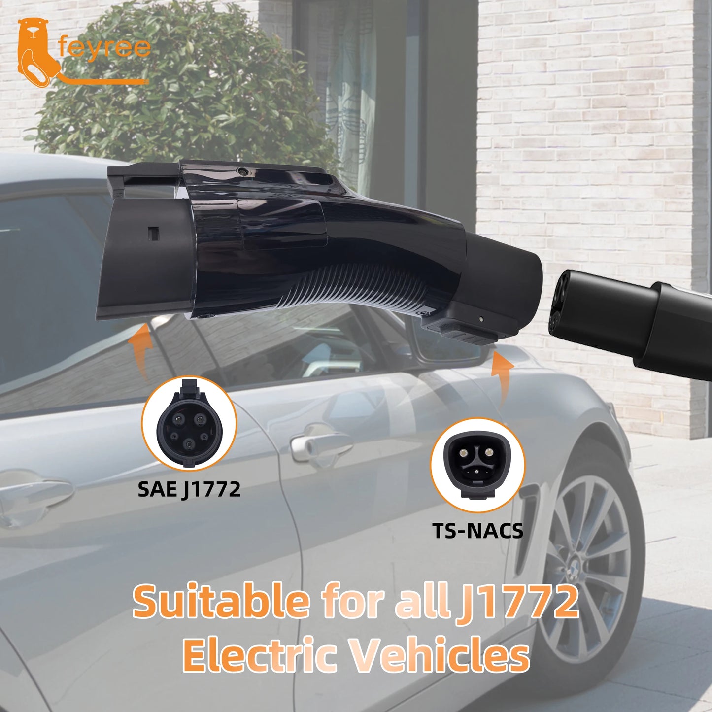 feyree Portable TS- NACS to J1772 Adapter 80A 240V max, Compact Charger Converter for Tesla Model S/3/X/Y,AC EV Charging station