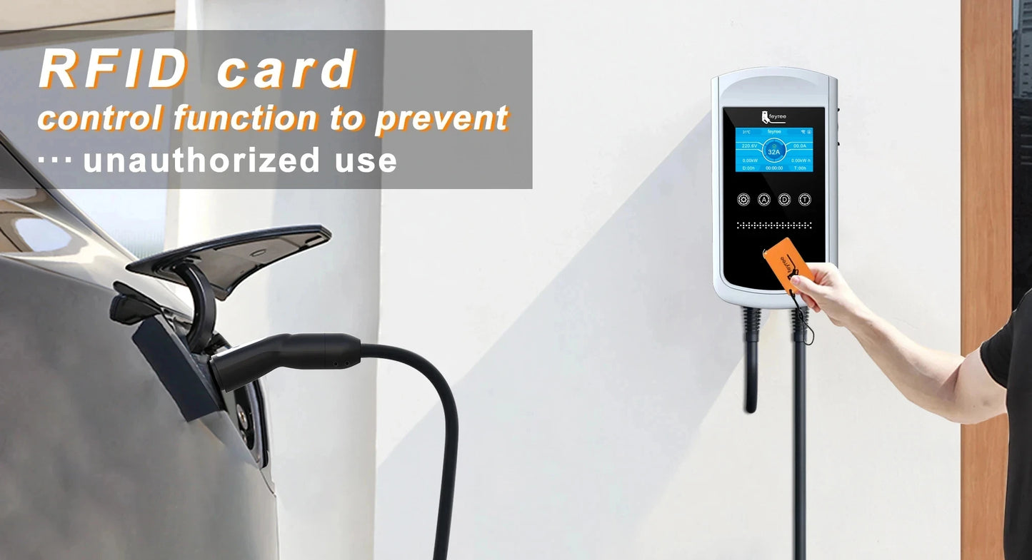 feyree EV Charging Station 32A 7KW TS-NACS Charger Plug for Tesla Car Charger EVSE Wallbox 9.6KW 12KW Fast Charging APP Control
