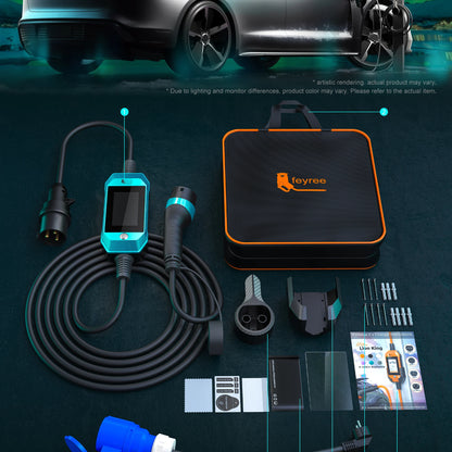 feyree EV Charger 4.3inch Touch Screen Type2 /Type1 /GBT /TS-NACS 32A 7kW 1P Portable Charger Smart APP WiFi Control for EV Cars