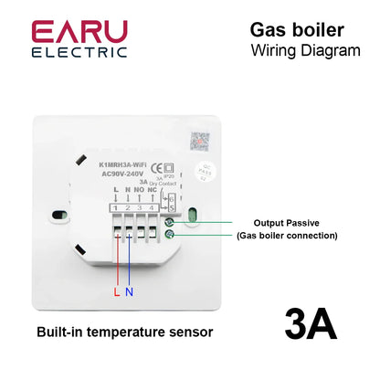 TUYA WiFi Thermostat Temperature Controller Water Electric Floor Heating TRV AC90V-240V 3A 16A Digital LCD Display Wall Mounted by 54Grid - Renewable Energy Store