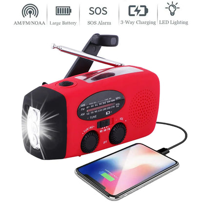 Solar Hand Crank Powered Camping Light With Radio Outdoor 2000mAh USB Charging - 54Grid - Renewable Energy Store