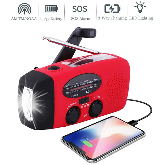 Solar Hand Crank Powered Camping Light With Radio Outdoor 2000mAh USB Charging - 54Grid - Renewable Energy Store